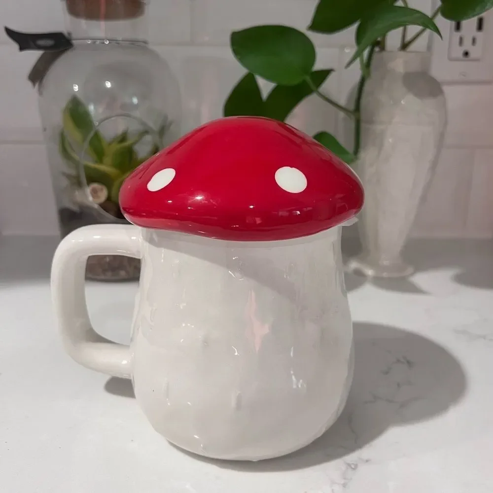 Cozy Cottagecore Goblin Forest Fairy White Ceramic Mushroom Lid Mug
